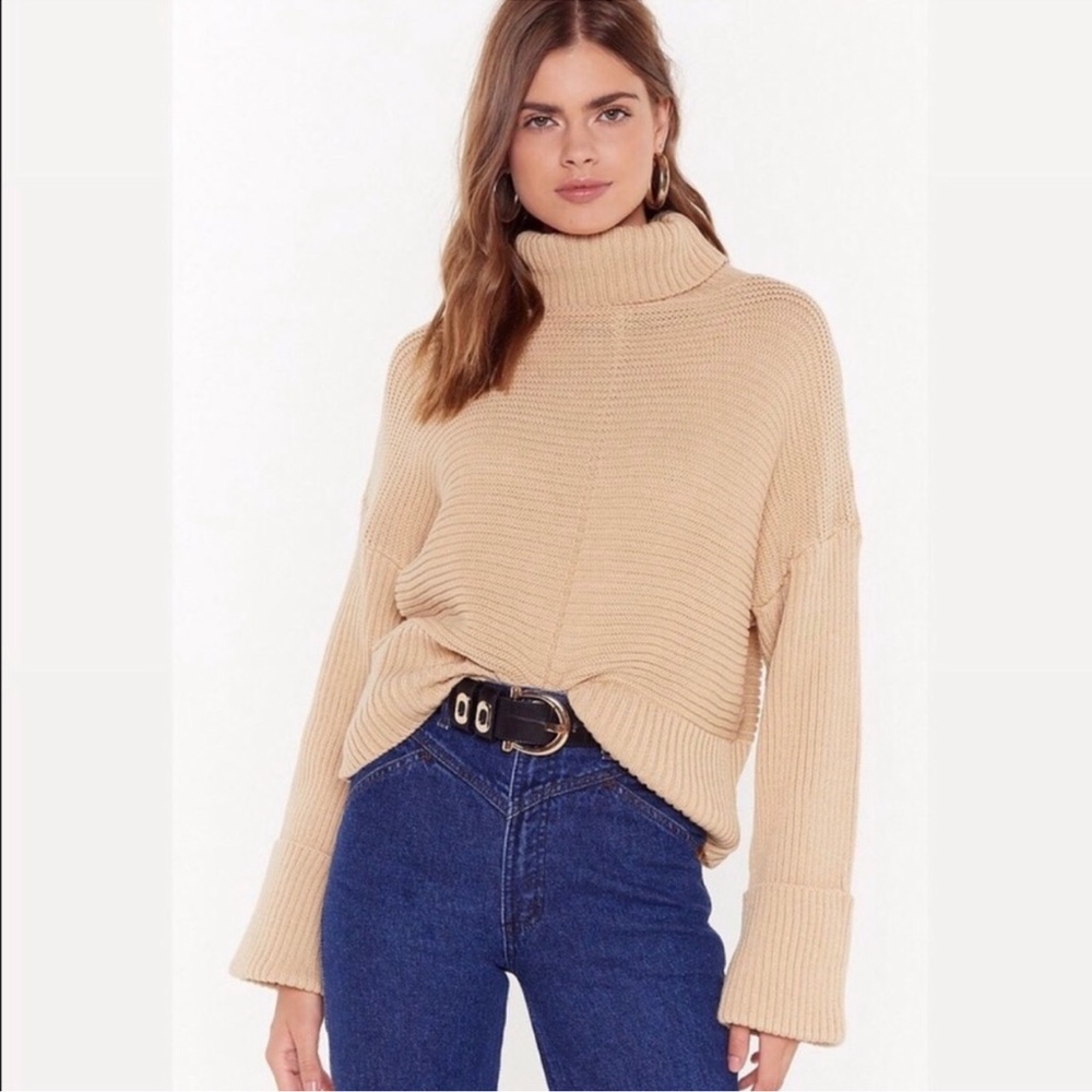 Nasty Gal Turtleneck Sweater Medium Tan NWOT